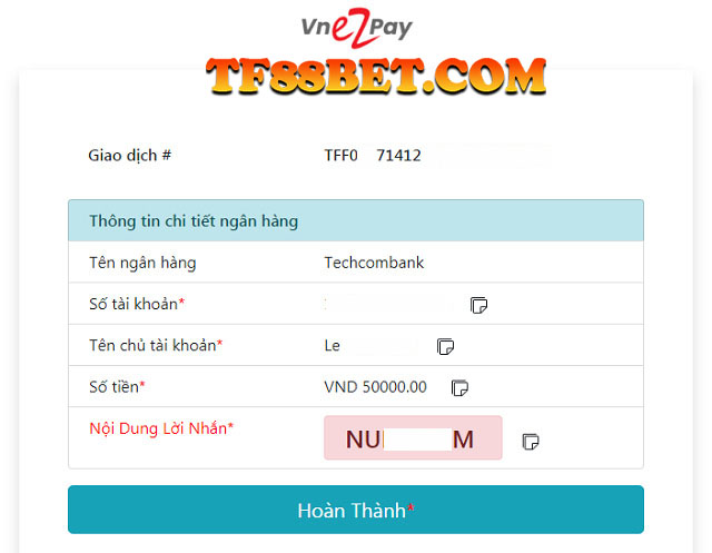 Lấy thông tin ngân hàng của nhà cái TF88